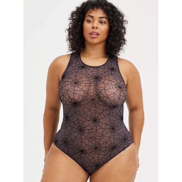 NWT Torrid Mesh Tank Flocked Webs Bodysuit Size 4 / 26 Plus - Picture 1 of 5